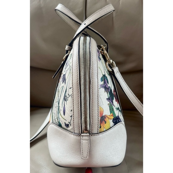 Authentic Gucci Floral Canvas White Leather Dome Satchel Crossbody Bag - Picture 3 of 15